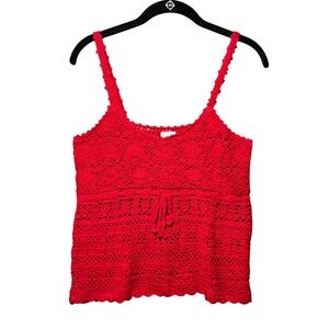 MNG Mango Red Crochet Tank Top Boho Festival Knit Cami Sleeveless Size M
